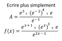 Écrire plus simplement une expression en utilisant les formules de la fonction exponentielle